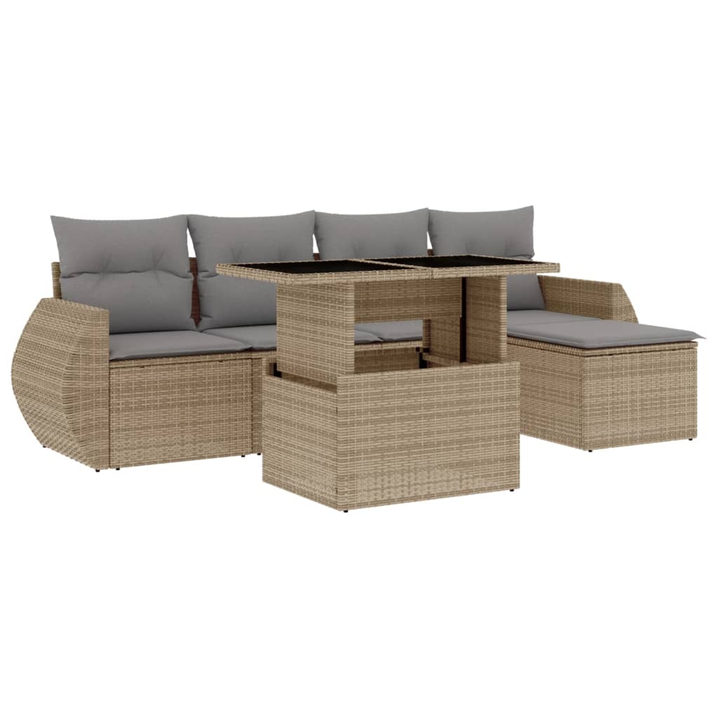 Set Divano da Giardino 6 pz con Cuscini Beige in Polyrattan - homemem39