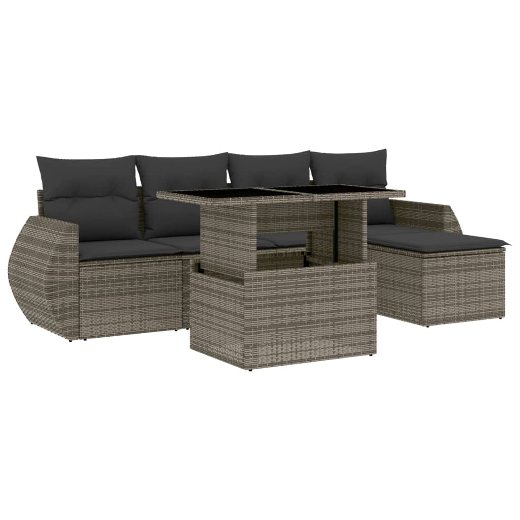 Set Divano da Giardino 6 pz con Cuscini Grigio in Polyrattan - homemem39