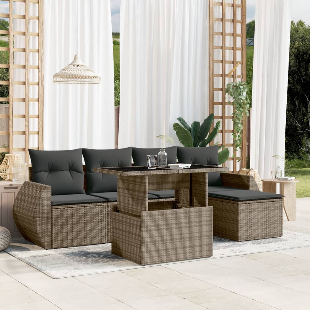 Set Divano da Giardino 6 pz con Cuscini Grigio in Polyrattan | homemem39