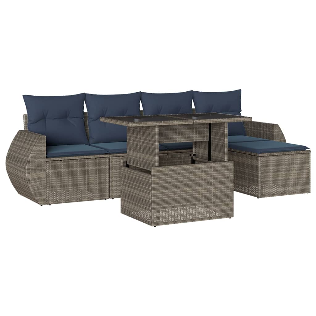 Set Divani da Giardino 6 pz con Cuscini Grigio in Polyrattan | homemem39