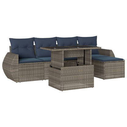 Set Divani da Giardino 6 pz con Cuscini Grigio in Polyrattan | homemem39