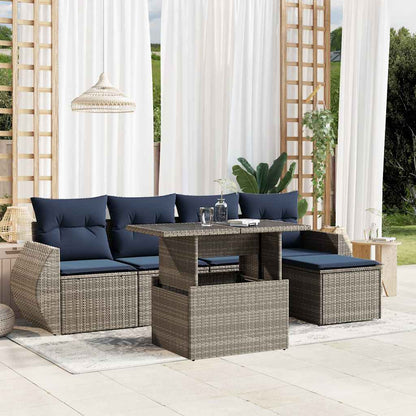 Set Divani da Giardino 6 pz con Cuscini Grigio in Polyrattan | homemem39