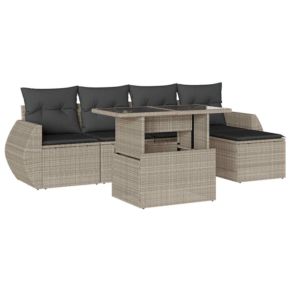 Set Divano da Giardino 6pz con Cuscini Grigio Chiaro Polyrattan | homemem39