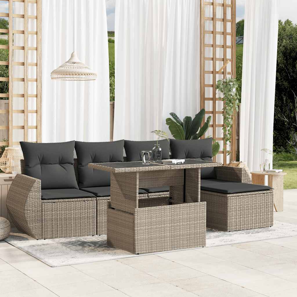 Set Divano da Giardino 6pz con Cuscini Grigio Chiaro Polyrattan - homemem39