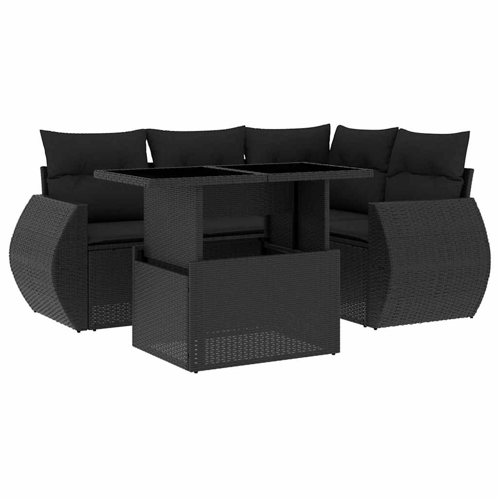 Set Divani da Giardino 5 pz con Cuscini in Polyrattan Nero - homemem39