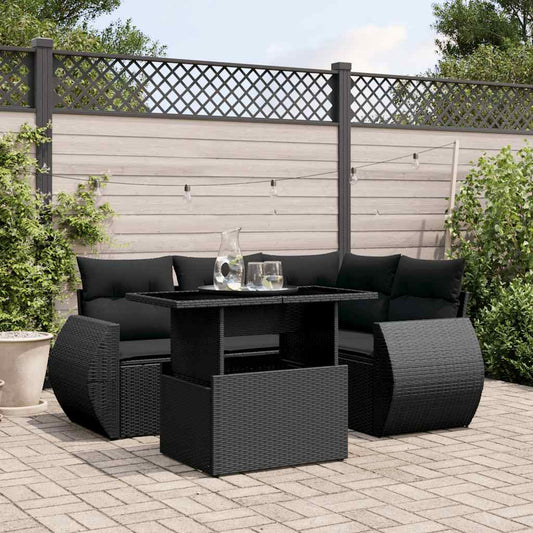 Set Divani da Giardino 5 pz con Cuscini in Polyrattan Nero - homemem39