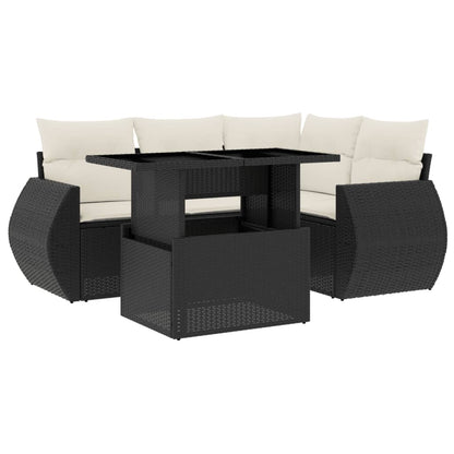 Set Divani da Giardino 5 pz con Cuscini in Polyrattan Nero | homemem39
