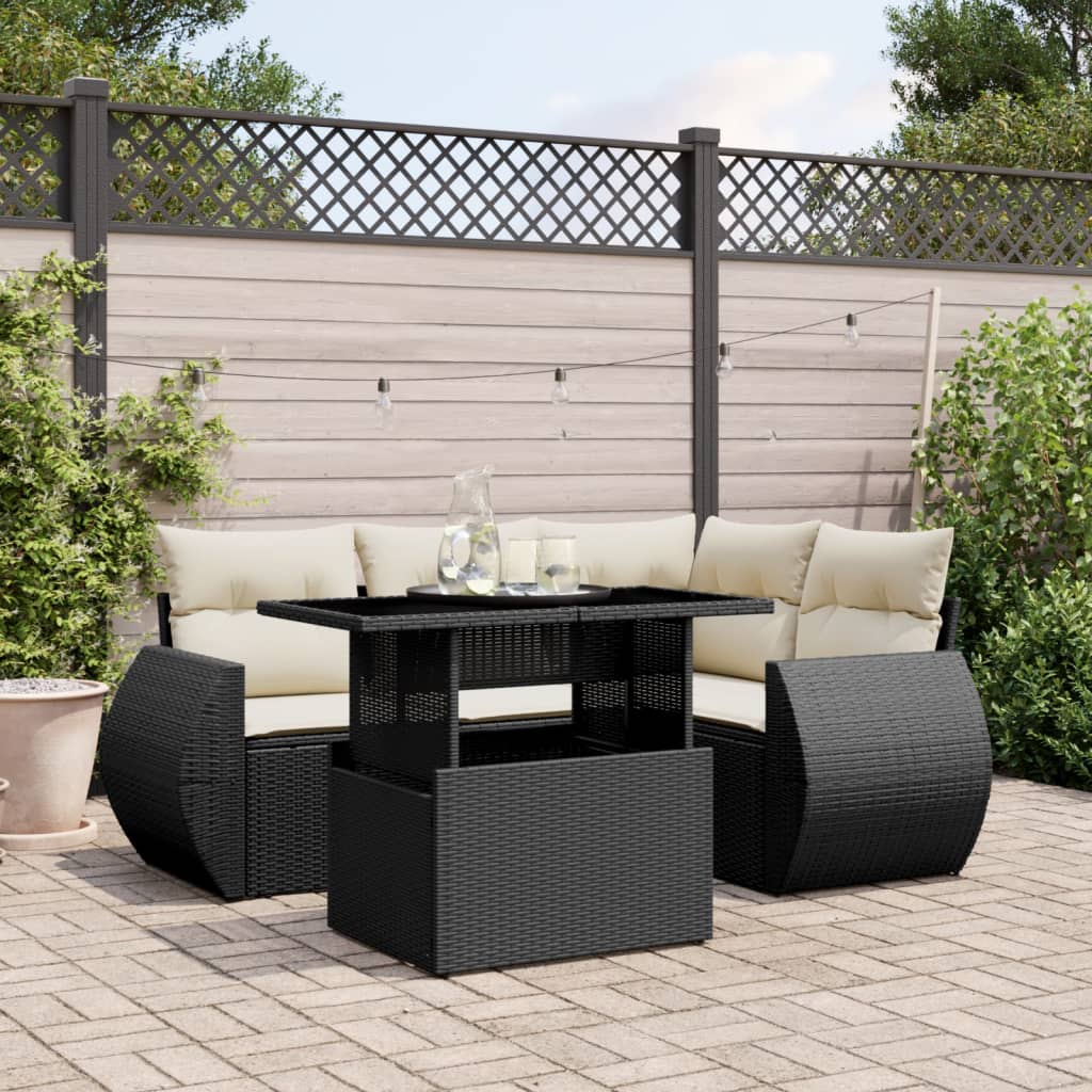 Set Divani da Giardino 5 pz con Cuscini in Polyrattan Nero - homemem39