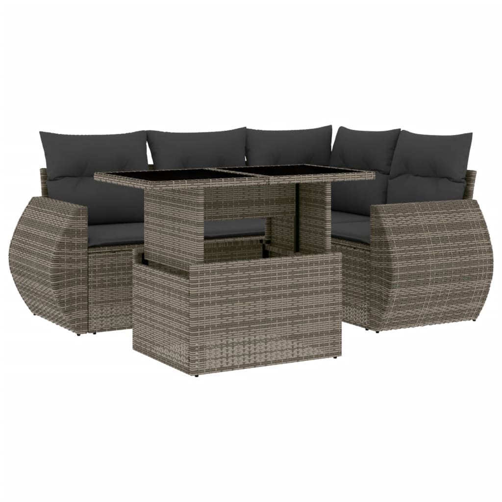 Set Divano da Giardino 5 pz con Cuscini Grigio in Polyrattan - homemem39