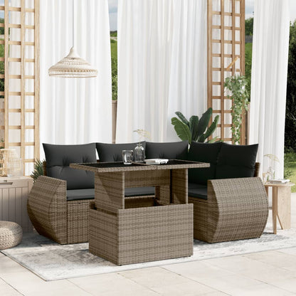 Set Divano da Giardino 5 pz con Cuscini Grigio in Polyrattan | homemem39