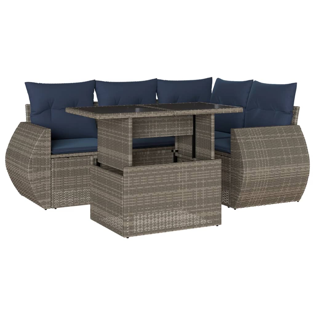 Set Divani da Giardino 5 pz con Cuscini Grigio in Polyrattan | homemem39