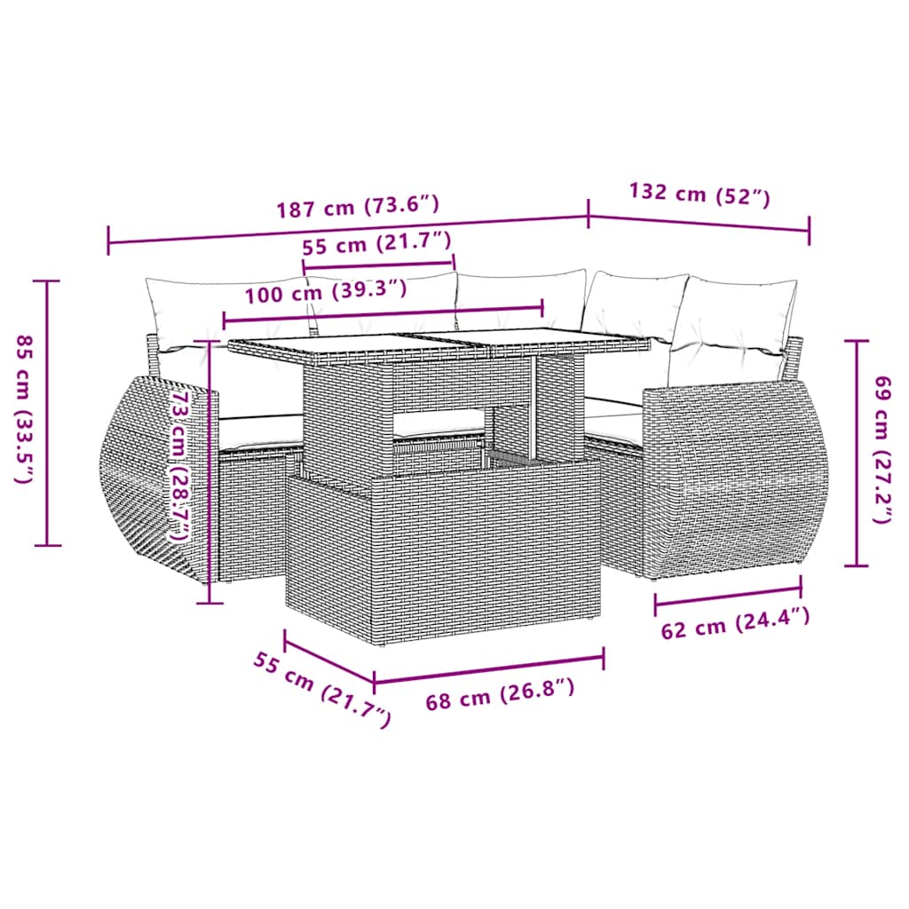 Set Divani da Giardino 5 pz con Cuscini Grigio in Polyrattan | homemem39
