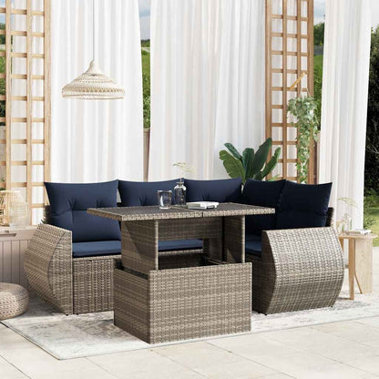 Set Divani da Giardino 5 pz con Cuscini Grigio in Polyrattan | homemem39