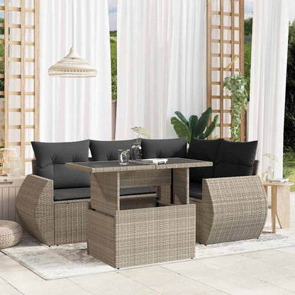 Set Divano da Giardino 5pz con Cuscini Grigio Chiaro Polyrattan | homemem39