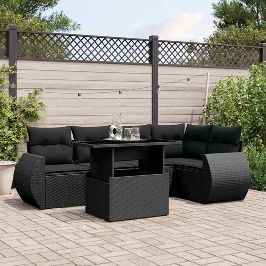 Set Divano da Giardino 6 pz con Cuscini Nero in Polyrattan - homemem39