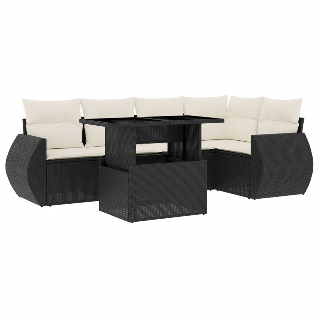 Set Divano da Giardino 6 pz con Cuscini Nero in Polyrattan - homemem39