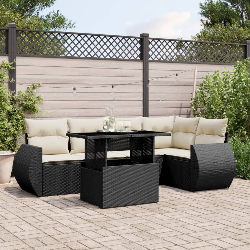 Set Divano da Giardino 6 pz con Cuscini Nero in Polyrattan - homemem39