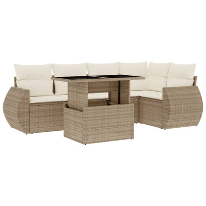 Set Divano da Giardino 6 pz con Cuscini Beige in Polyrattan - homemem39