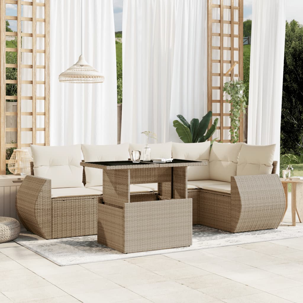 Set Divano da Giardino 6 pz con Cuscini Beige in Polyrattan - homemem39