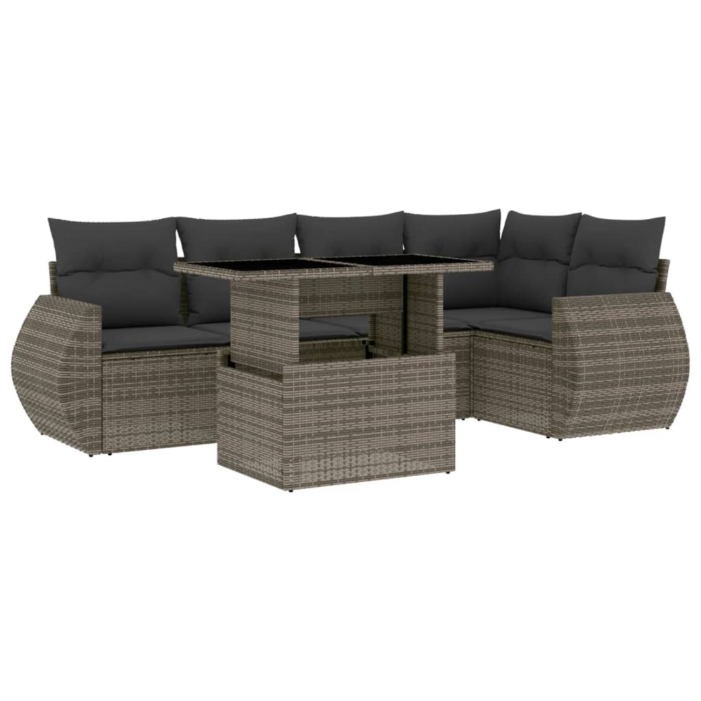 Set Divano da Giardino 6 pz con Cuscini Grigio in Polyrattan - homemem39