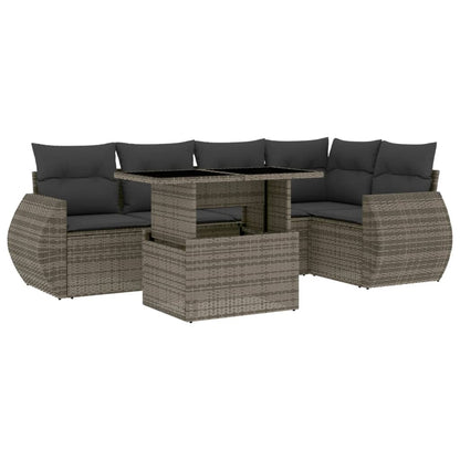 Set Divano da Giardino 6 pz con Cuscini Grigio in Polyrattan - homemem39