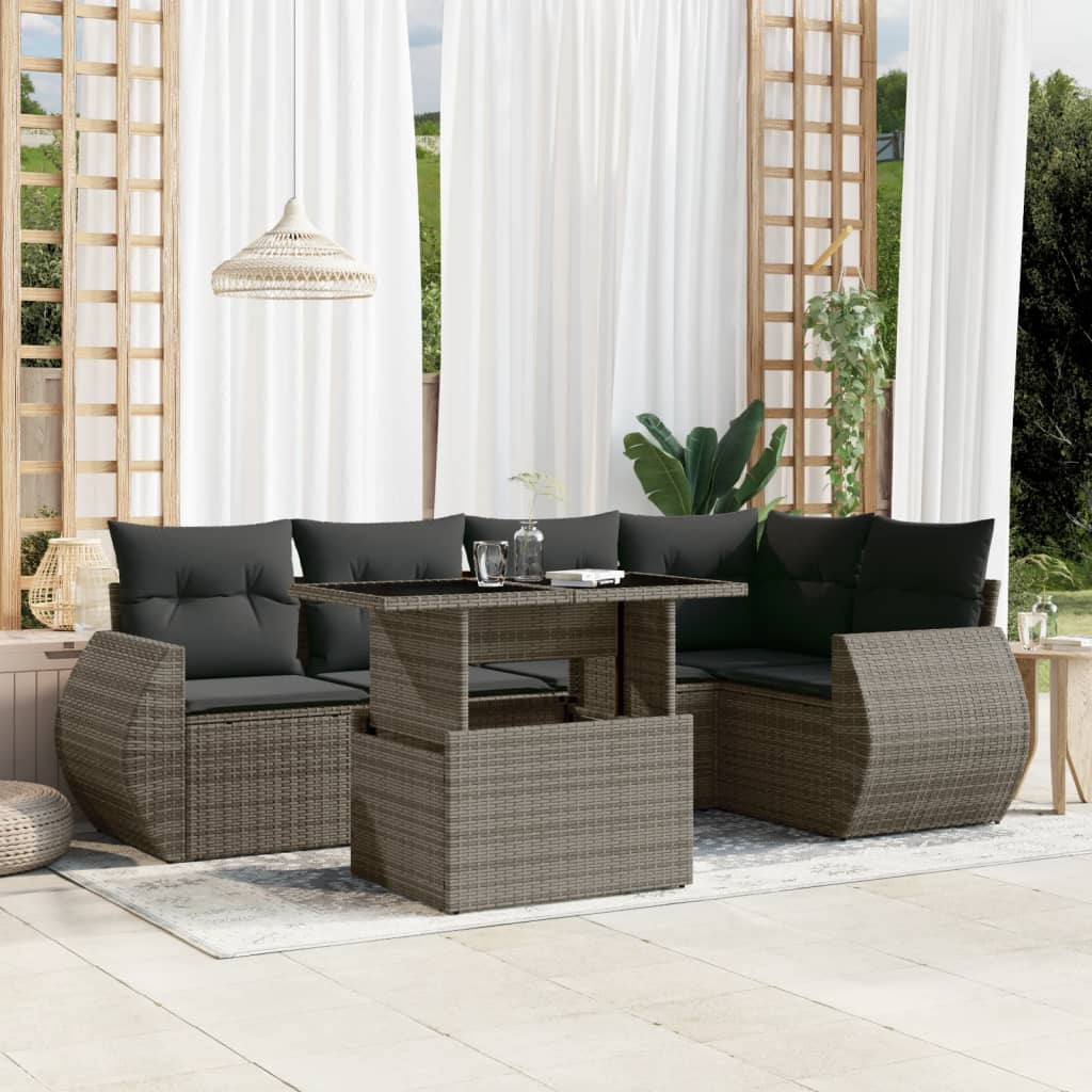 Set Divano da Giardino 6 pz con Cuscini Grigio in Polyrattan | homemem39