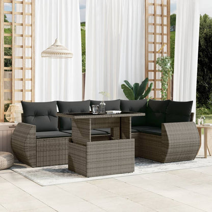 Set Divano da Giardino 6 pz con Cuscini Grigio in Polyrattan | homemem39
