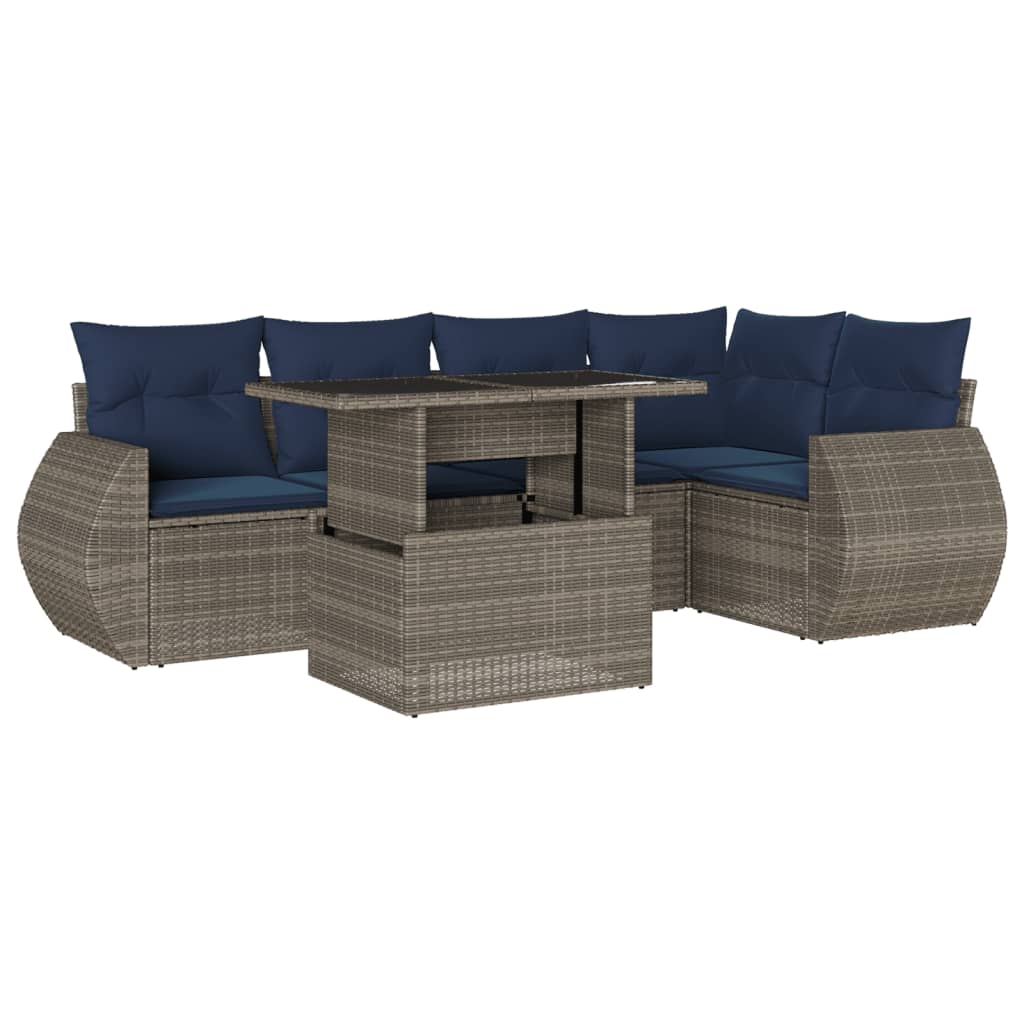 Set Divani da Giardino 6 pz con Cuscini Grigio in Polyrattan | homemem39