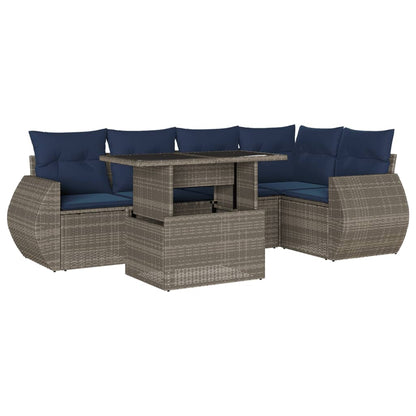 Set Divani da Giardino 6 pz con Cuscini Grigio in Polyrattan | homemem39