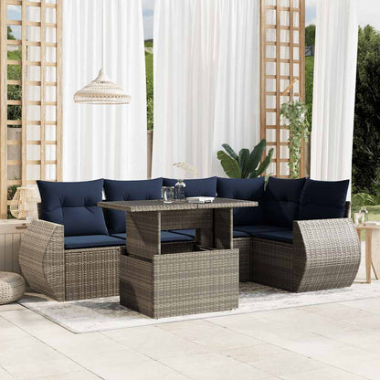 Set Divani da Giardino 6 pz con Cuscini Grigio in Polyrattan | homemem39