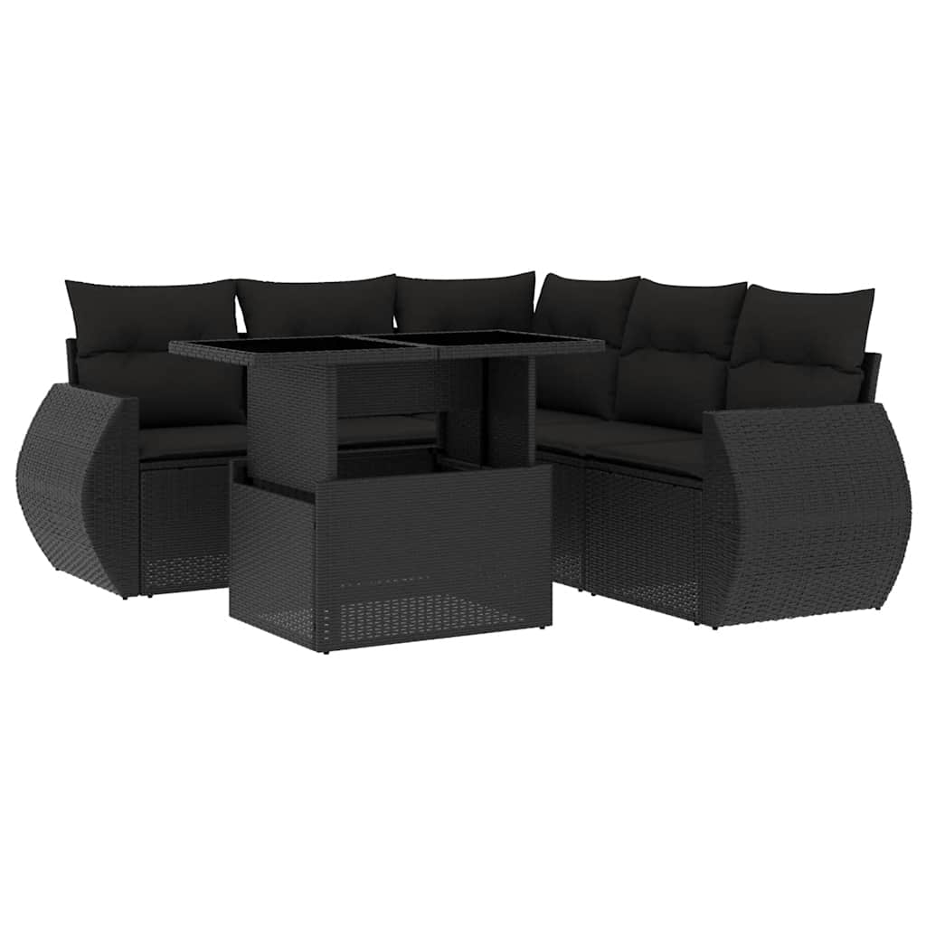 Set Divano da Giardino 6 pz con Cuscini Nero in Polyrattan