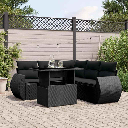 Set Divano da Giardino 6 pz con Cuscini Nero in Polyrattan - homemem39
