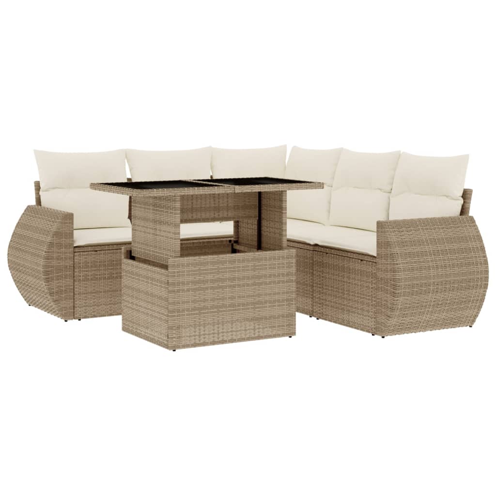 Set Divano da Giardino 6 pz con Cuscini Beige in Polyrattan - homemem39