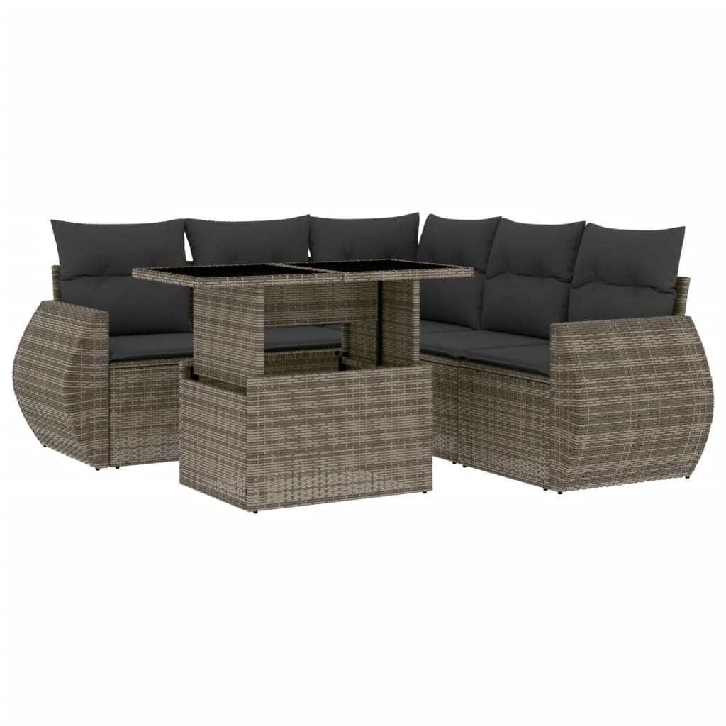 Set Divano da Giardino 6 pz con Cuscini Grigio in Polyrattan | homemem39