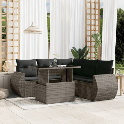 Set Divano da Giardino 6 pz con Cuscini Grigio in Polyrattan - homemem39