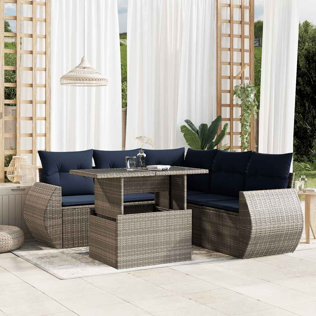 Set Divani da Giardino 6 pz con Cuscini Grigio in Polyrattan | homemem39