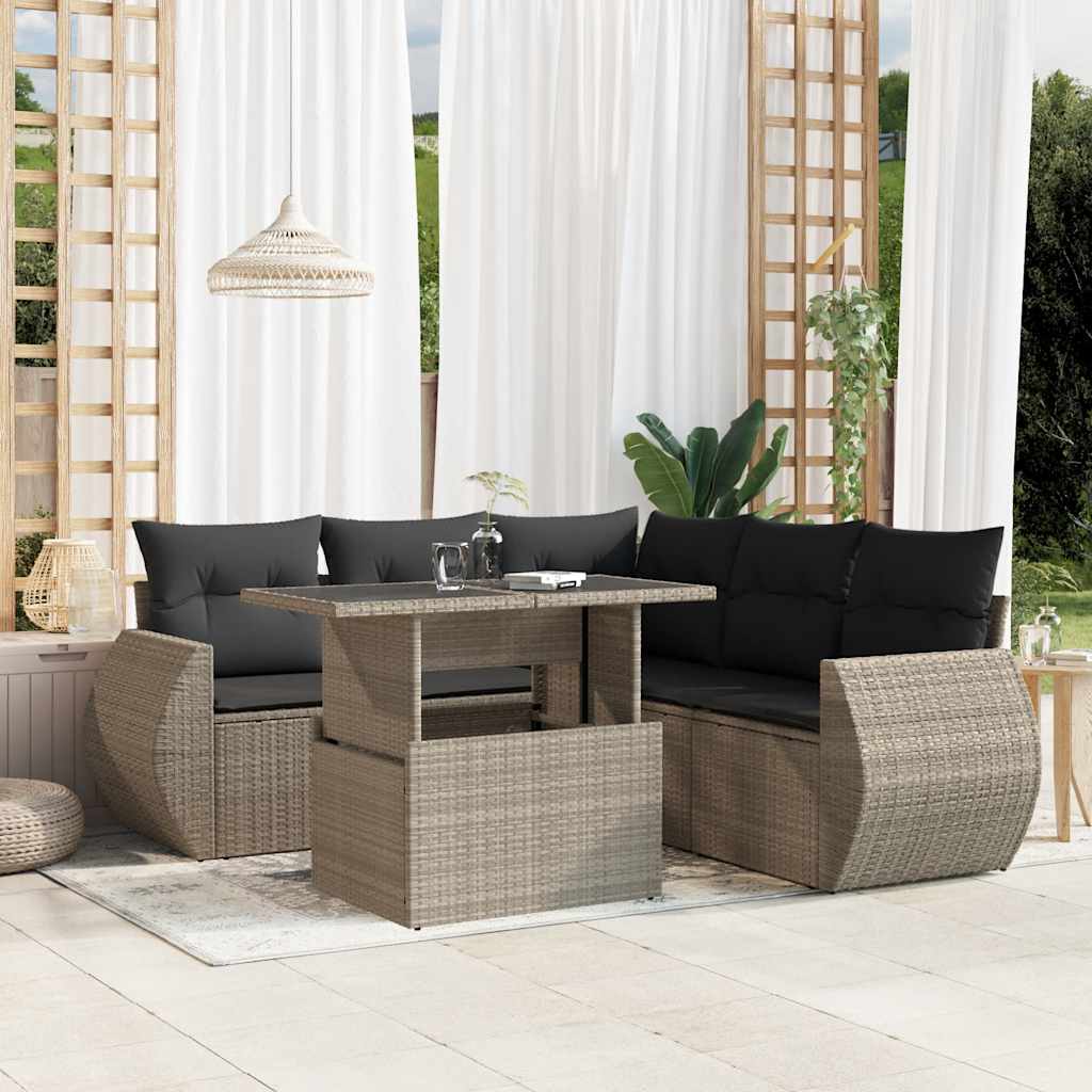 Set Divano da Giardino 6pz con Cuscini Grigio Chiaro Polyrattan | homemem39