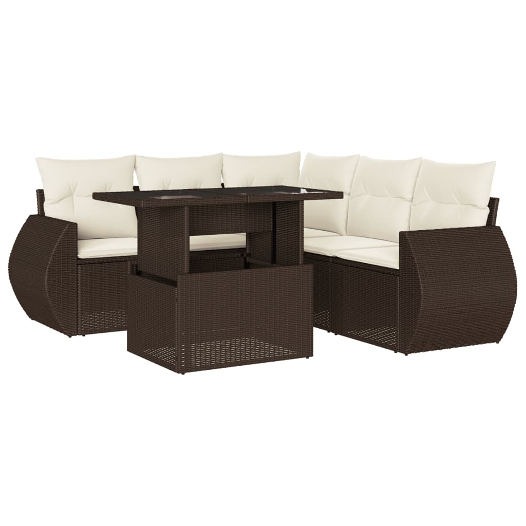 Set Divano da Giardino 6 pz con Cuscini Marrone in Polyrattan - homemem39