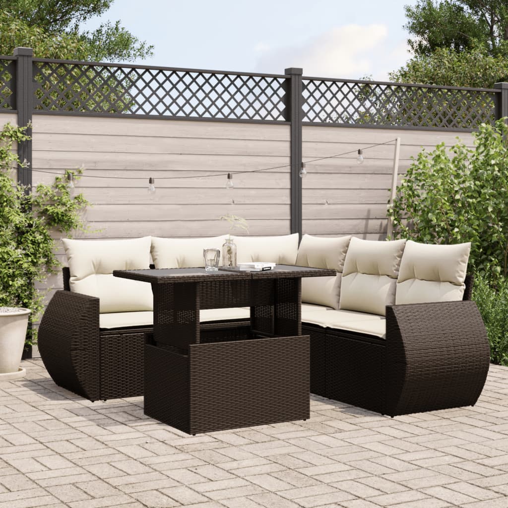 Set Divano da Giardino 6 pz con Cuscini Marrone in Polyrattan - homemem39