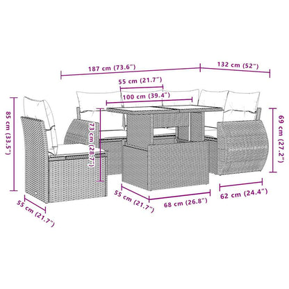 Set Divano da Giardino 6 pz con Cuscini Nero in Polyrattan | homemem39