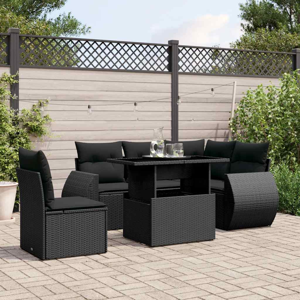 Set Divano da Giardino 6 pz con Cuscini Nero in Polyrattan - homemem39