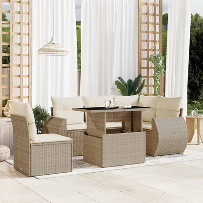 Set Divano da Giardino 6 pz con Cuscini Beige in Polyrattan - homemem39