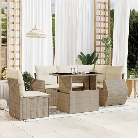 Set Divano da Giardino 6 pz con Cuscini Beige in Polyrattan - homemem39