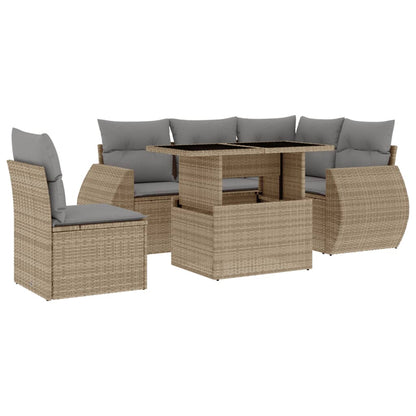 Set Divano da Giardino 6 pz con Cuscini Beige in Polyrattan - homemem39