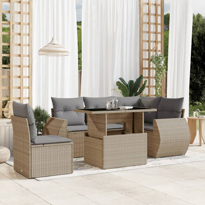 Set Divano da Giardino 6 pz con Cuscini Beige in Polyrattan - homemem39