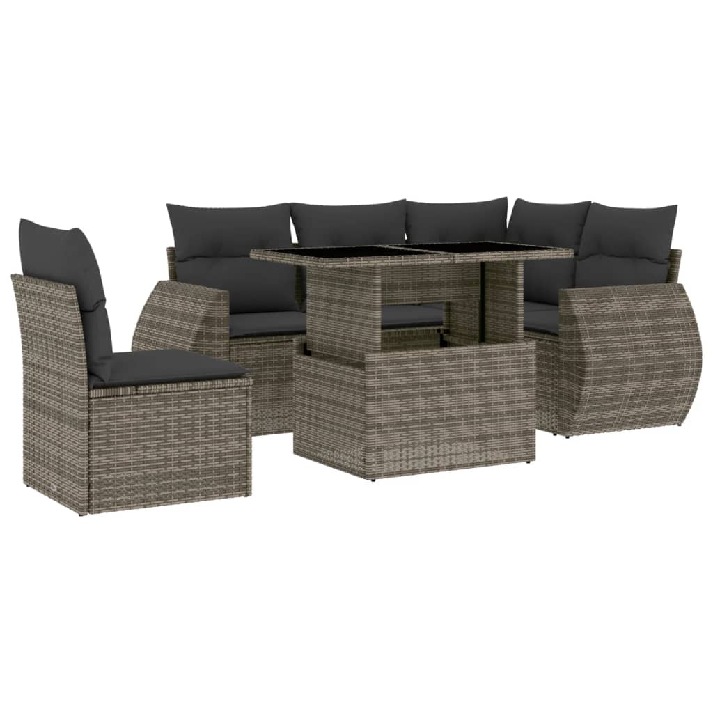 Set Divano da Giardino 6 pz con Cuscini Grigio in Polyrattan - homemem39