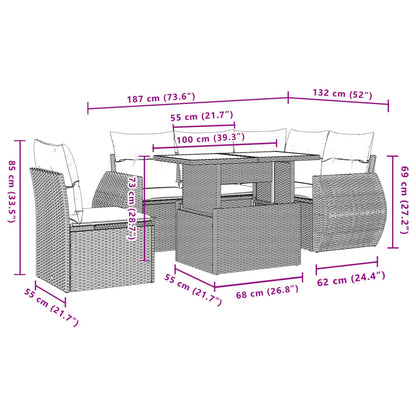 Set Divano da Giardino 6 pz con Cuscini Grigio in Polyrattan | homemem39
