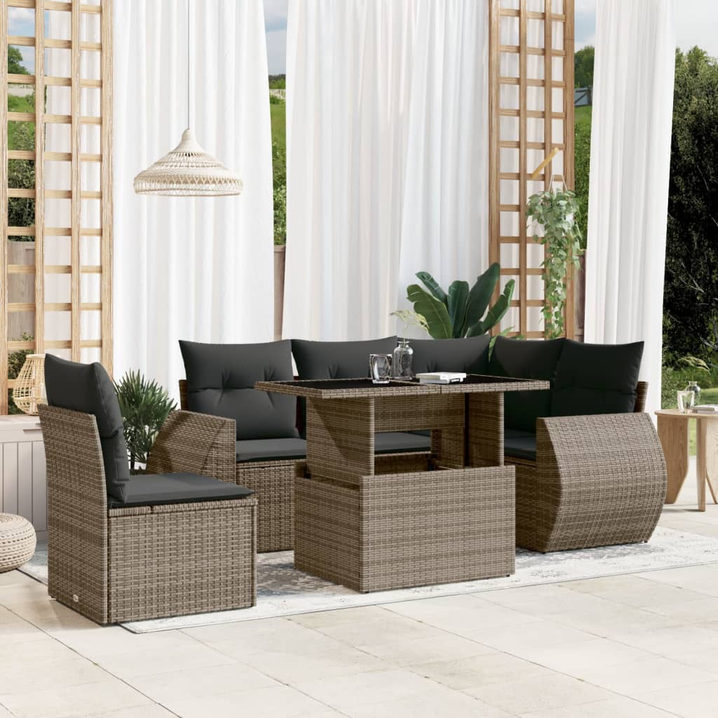 Set Divano da Giardino 6 pz con Cuscini Grigio in Polyrattan | homemem39