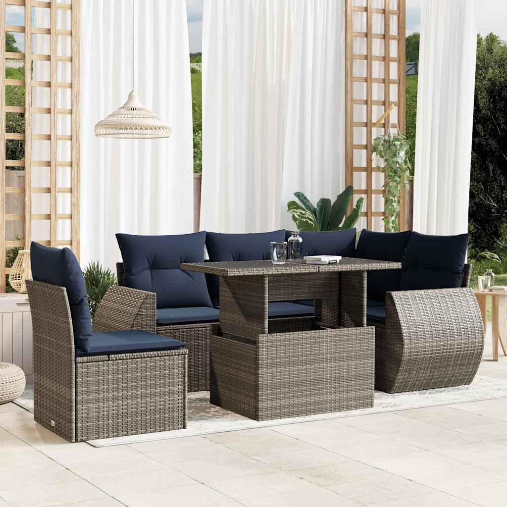 Set Divani da Giardino 6 pz con Cuscini in Polyrattan