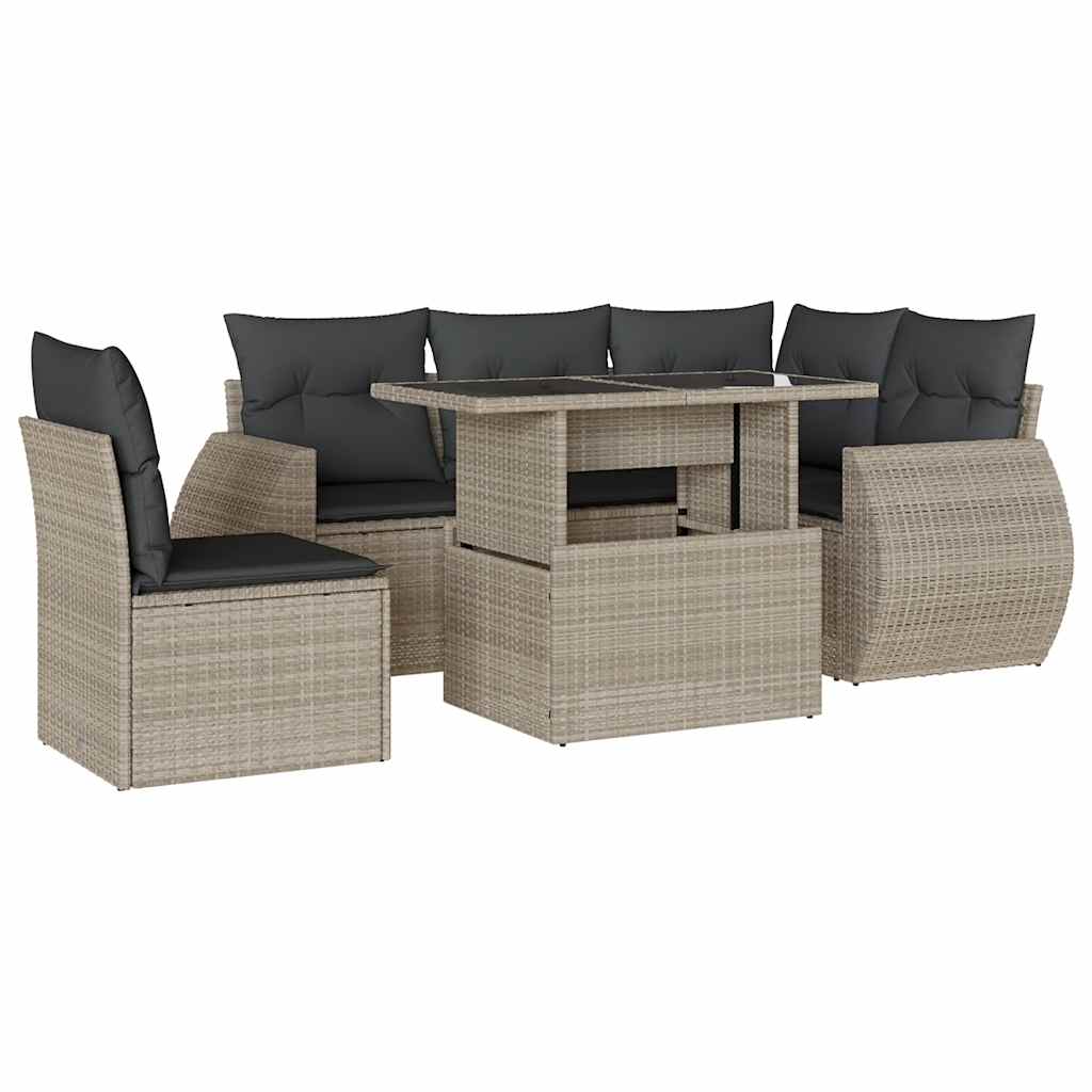 Set Divano da Giardino 6pz con Cuscini Grigio Chiaro Polyrattan - homemem39